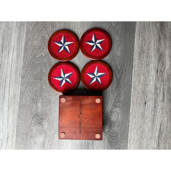 Smathers & Branson Star Needlepoint Coaster Set With Wooden Holder - Picture 3 of 6